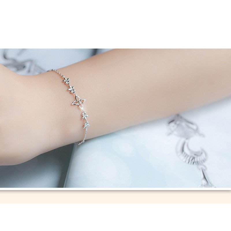 925 sterling silver lucky four-leaf clover bracelet female temperament simple flower jewelry