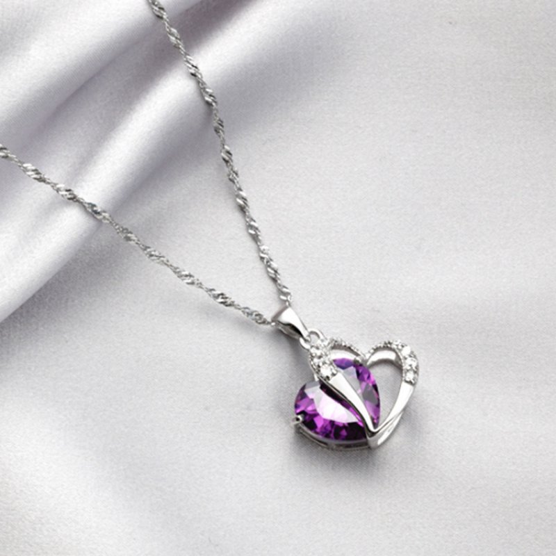 925 white gold beautiful heart-shaped female necklace, amethyst pendant jewelry