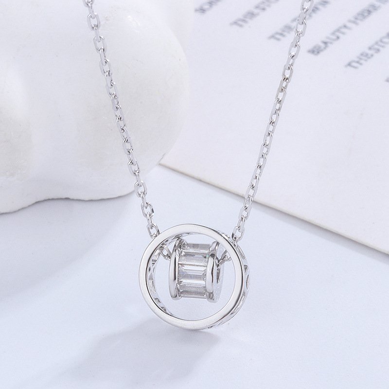 999 sterling silver diamond double ring circle necklace female double ring clavicle chain wild simple design Christmas ornament