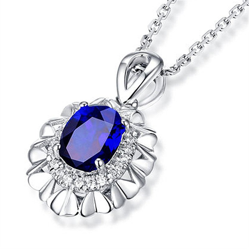 Love sapphire pendant, 18K white gold blue corundum spinel pendant with gems, blue diamond necklace